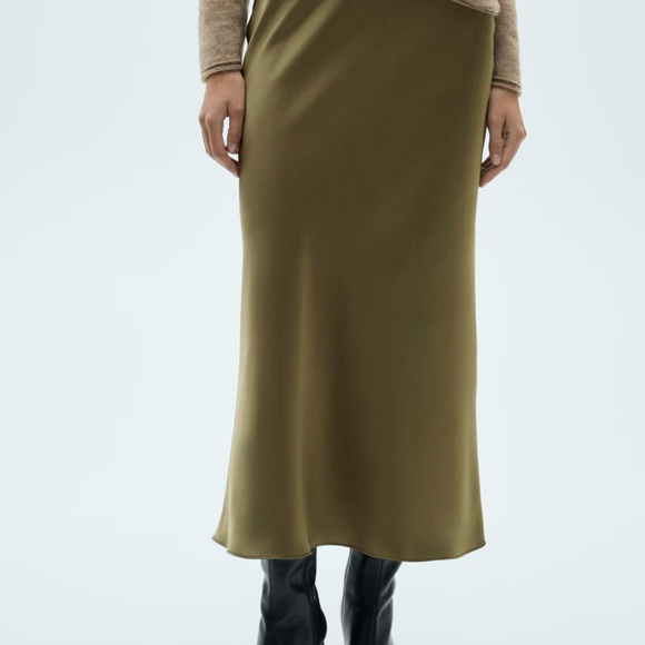 Mango Dresses & Skirts - Mango Olive Green Silk Midi Skirt